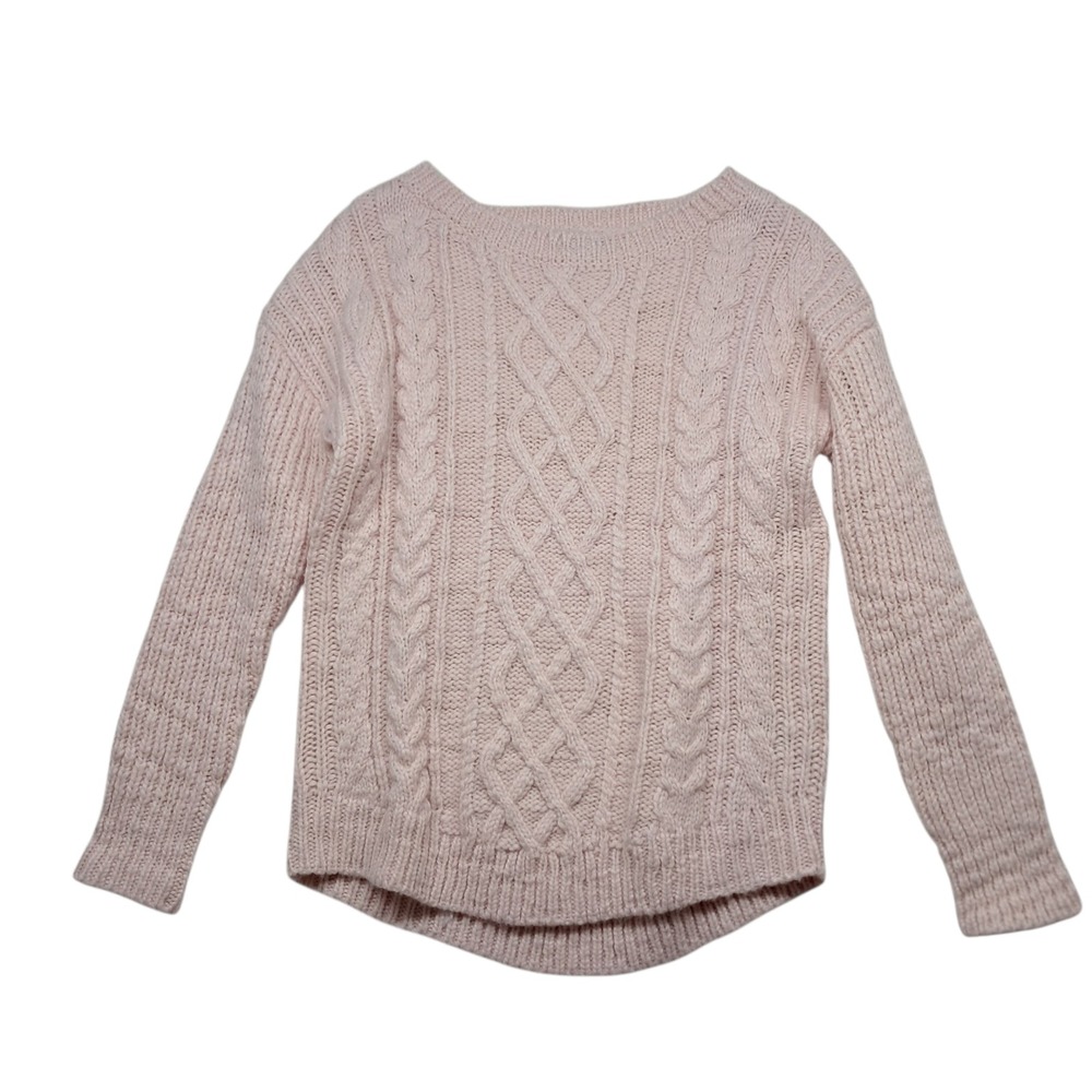 Banana Republic Sweater Women's Large Pink Wool Blend Thick Cable Knit Fisherman